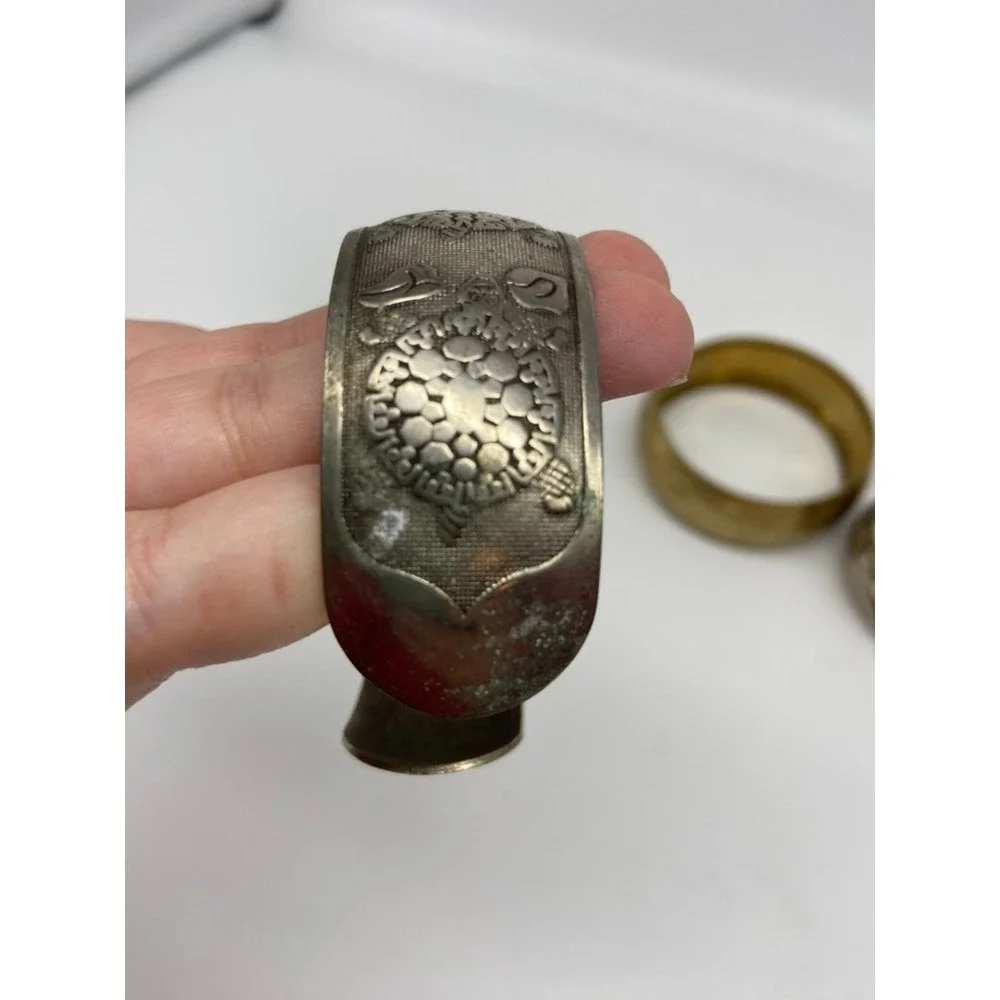Set of 3 Vintage Boho Cuff Bracelets‎ Ornate Floral Leaf Gold Tone Silver Tone